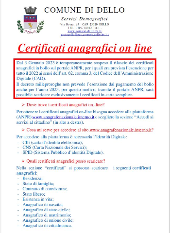 Certificati anagrafici online